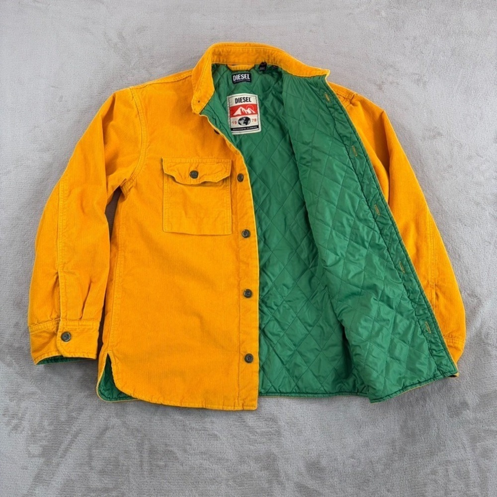 Diesel Work Quilt Lined LumberJack Jacket in Yellow Corduroy Designer Men Medium